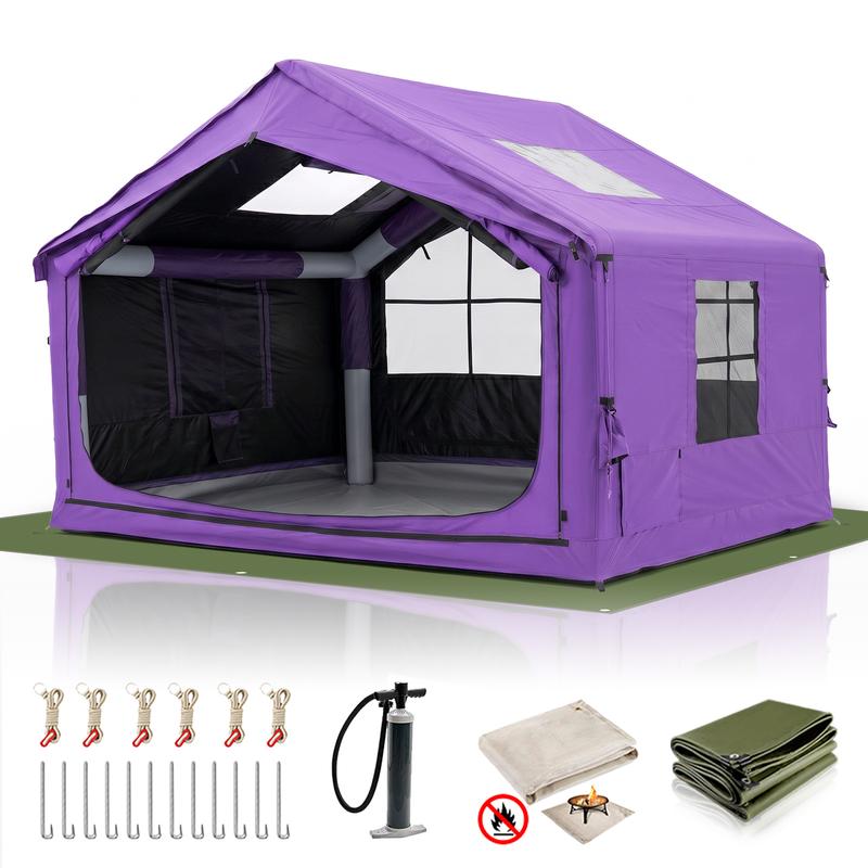 SENLEETO Inflatable Family Glamping Tent 4 Season Blackout, Stove Jack & Dual AC Port, Waterproof 420D Oxford Air-Beam Cabin Hot Tent for Outdoor Car Camping