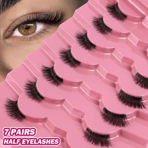 MAGEFY 7 Pairs Half Eyelashes - C Curl 3D Faux Mink Half Lashes with Ultra-Thin Invisible Clear Band, Soft & Flexible, Lightweight & Reusable, Handmade Layered Design, Natural Voluminous Look for Daily Nude Makeup, Dating, Office & Party Wear