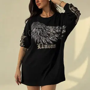 BLINGY WINGS OVERSIZE TEE DRESS London Drip  Alt-Goth Y2K Aesthetic Rhinestone Tee  TCH - B Limited Drop