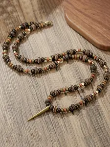 Vintage Ethnic Tribal Wooden Beaded Necklace for Men, Bronze Taper Pendant Necklace, Fashion Jewelry for Party, Daily Decor, Daily Wear Necklace, Trendy All-match & Exquisite Jewelry for Birthday Gift