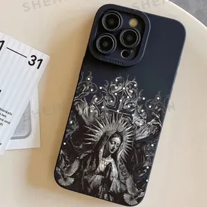 Gothic-Style Guadalupe Pattern Phone Case, Casing, Anti-drop Shockproof Phone Protective Cover, Phone Accessory Compatible with iPhone 11 12 13 14 15 Pro Max