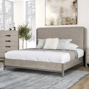 Gristalt Stone Gray Upholstered Bed with Padded Headboard & Storage – Contemporary Style By FOA
