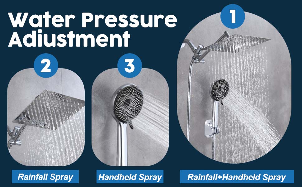 Shower Head,8”Rain Shower Head with Handheld Spray Combo with 11'' Angle Adjustable Extension Arm/Flow Regulator/Shower System,High Pressure Rainfall Shower Head Bathroom,Chrome