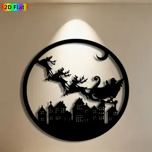 1pc Santa & Reindeer Metal Wall Art,Santa & Reindeer Statue Mural, Ideal Gift for Christmas, New Year, Holiday Decor Enthusiasts, Rust-Resistant Metal Wall Decor Wall Sculptures, Perfect for Living Room Wall & Garden Fence, Festive Home Decor Accent