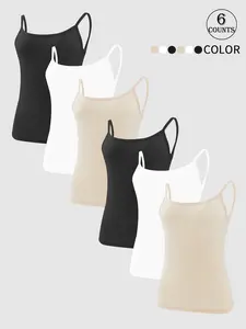 6pcs backless sheer camisole top with no pads, slip-free design, ideal for casual and workout wear