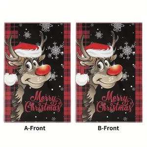 Set of 2 Christmas Kitchen Towels, 16x24 Inch Santa & Reindeer Design, Quick-Dry Absorbent Polyester Fiber Dish Cloths for Holiday Decorations