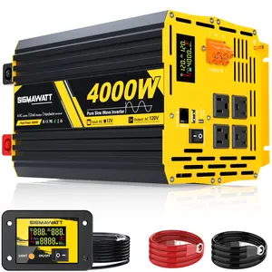 4000W Pure Sine Wave Inverter, 12V DC to 120V AC With LCD Display and Remote Control， for RV, Truck, Home, Off-Grid, Solar