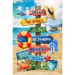 1PCS Beach Themed Diamond Painting Kit Relax No Shoes No Shirt No Problems Seagull Ocean Coastal DIY Cr
