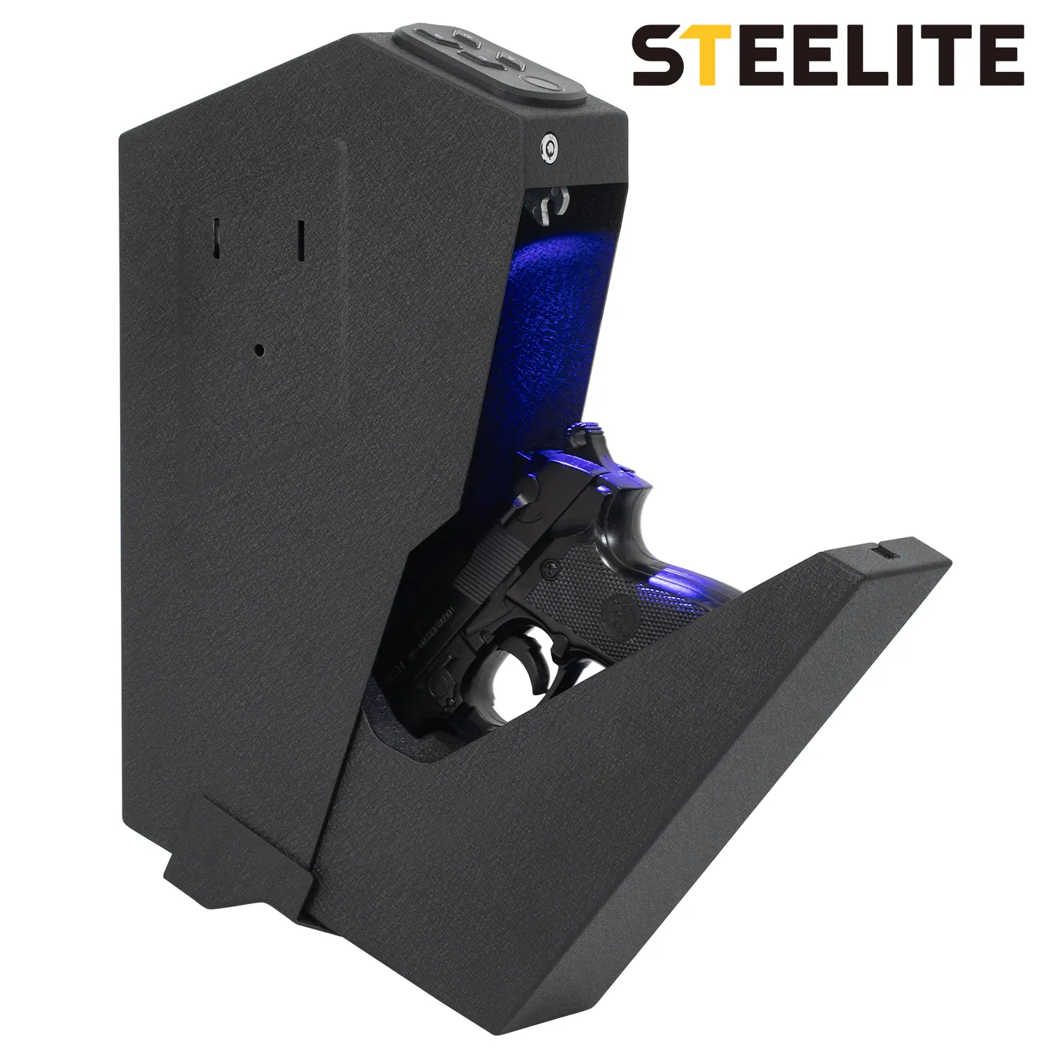Steelite Biometric Mounted Gun Safe - Mini Hidden, Secure Storage, Smart, Theft Prevention, Wall Safe, Auto-Open for Nightstand & Desk, Fingerprint, 4-Button Backlit Keypad, Emergency Key, Home & Office Use, Mini Hidden Safes, Secure Storage Safes