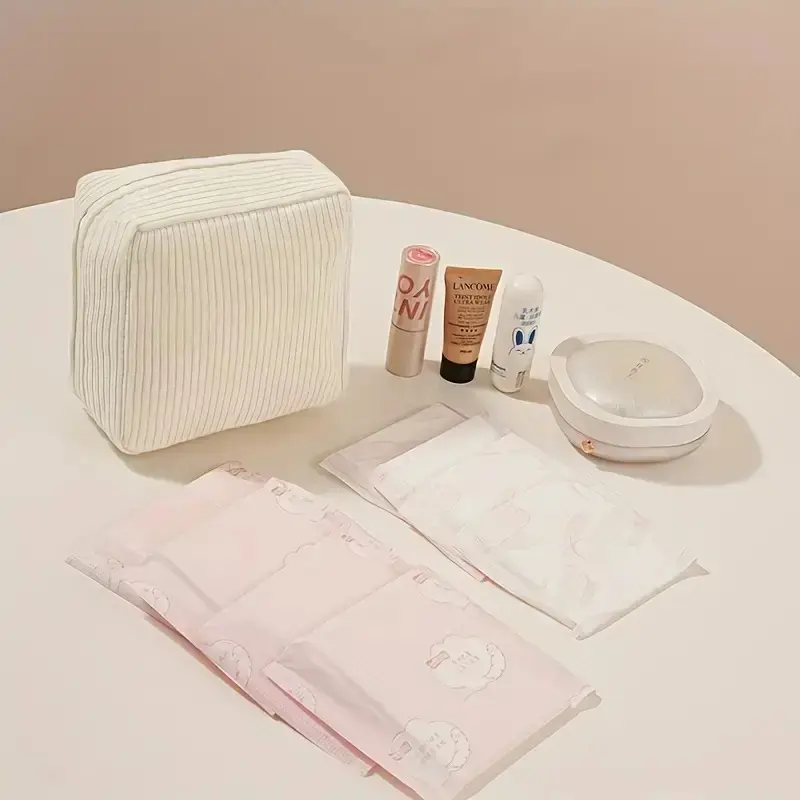 New Thickened Sanitary Towel Storage Bag, Zipper Organizer Pouch, Menstrual Cotton Pad Holder, Small Essential Hygiene Kit, Carrier Pouch, Striped Travel Storage, Reusable Storage Bags, Storage Pouches