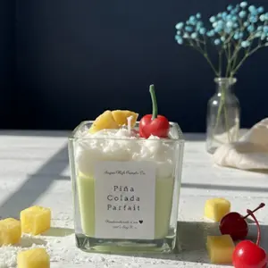 Sugar High Candle Co. Piña Colada Parfait - 100% Soy Wax Dessert Candle with Pineapple & Cherry Embeds for Aromatic Home Decor