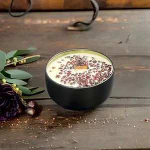 Empowerment Crystal Intention Candle Garnet Dark Rose Labdanum Wooden wick