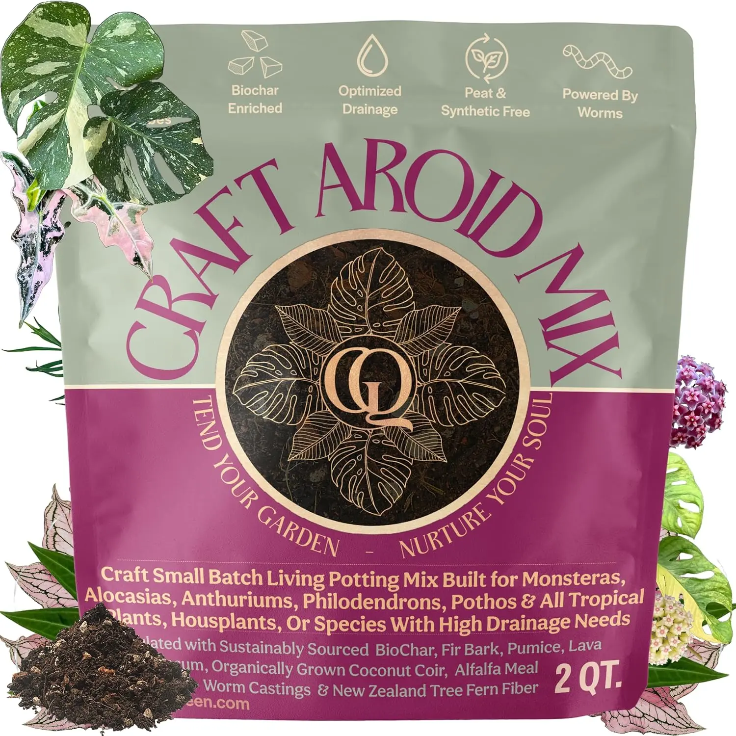 Craft Aroid Potting Mix- Elite Alocasia, Philodendron, Monstera Soil Mix, Chunky, Well Draining Potting Soil for Indoor , All Tropical  & Houseplants, Synthetic & Peat Free 2QT