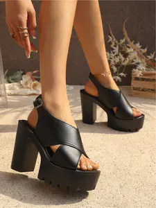 2026 Summer New Stylish Thick Sole Chunky Heel Sandals Women One Strap Open Toe Platform High Heels