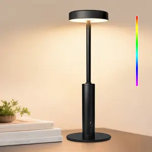 Compact Rechargeable Cordless Table Lamps, 5000mAh Battery-Powered Portable Desk Light, 3 Color Options & RGB Stepless Dimming Wireless Touch Lamps for Home, Restaurant, Dining, and Patio Use (Black)