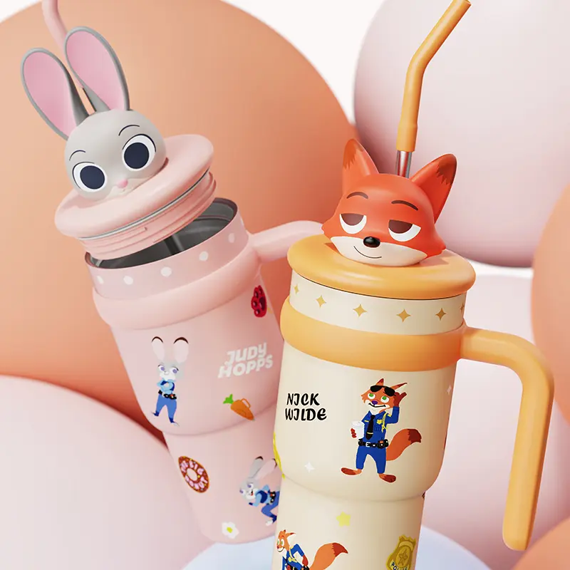 【Back to school】MINISO Disney Zootopia Nick & Judy Insulated Tumbler,  700ml (24oz) 24 Hours Hot & Cold Retention Water Bottle, Cute Character Cup for Daily Use, Travel & Holiday Gift #Zootopia #InsulatedTumbler #DisneyCup