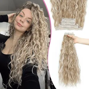 20inch Curly Clip In Hair Extensions Clip in, 4PCS Clip in Hair Extension Long Curly Hair Extensions Seamless Lace Weft Natural Soft Mermaid Waves Hairpieces for Women