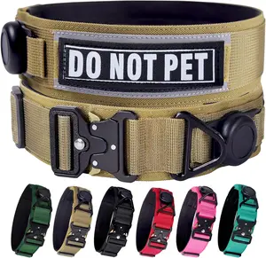 Airtag Dog Collar, 2" Wide Dog Collar with AirTag Holder & 3 Patches, Tactical Dog Collar with Metal Buckle, Heavy Duty Military Nylon Collar with GPS Tracking Case for Large Dogs(Khaki,L,XL)