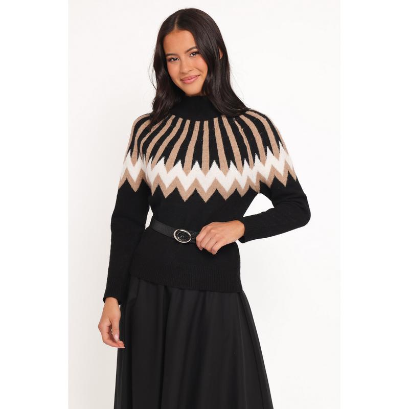 Donner Fairisle Mockneck Sweater - Black