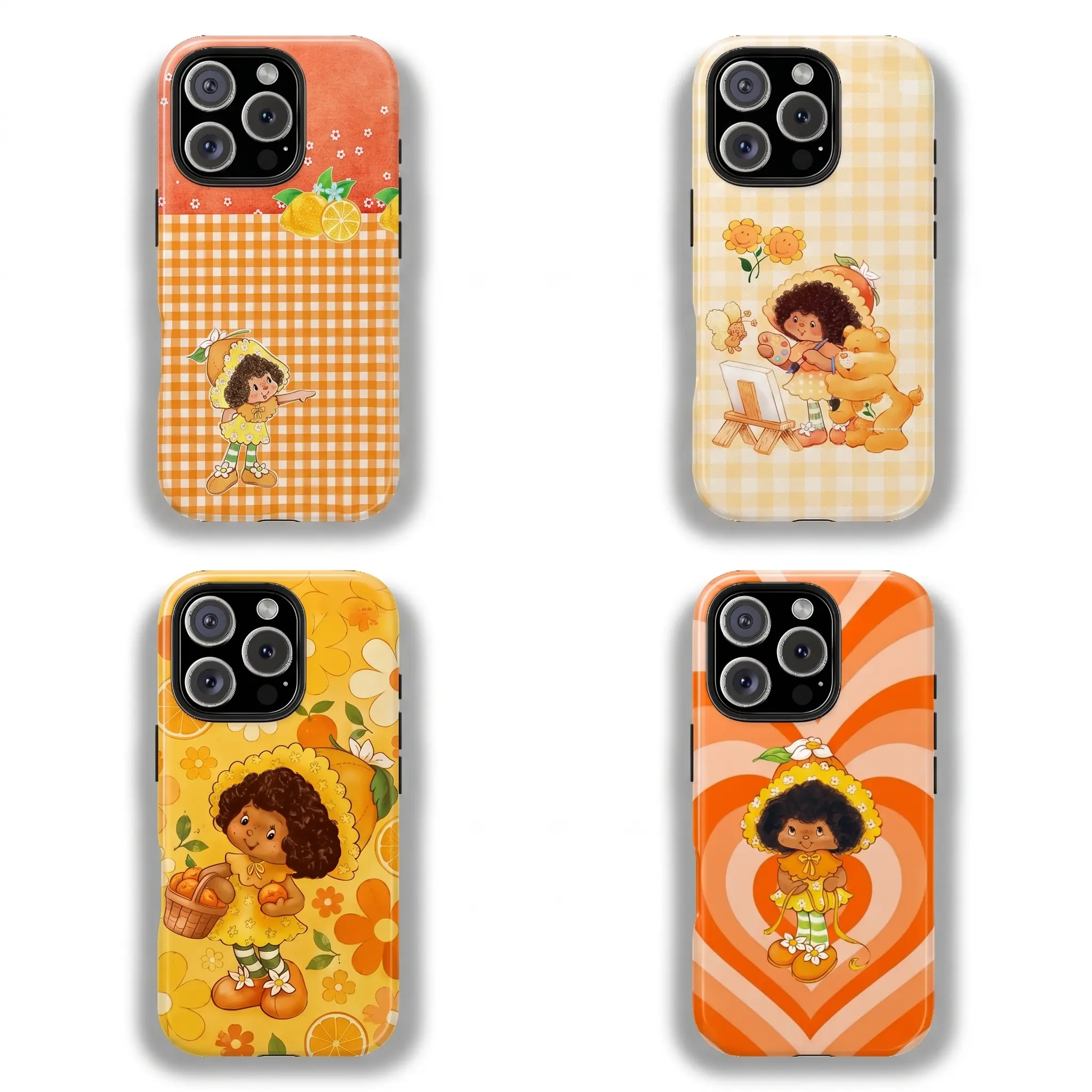 Orange Strawberry And Shortcake Retro Sweet Cute Fashion Phone Case.  For Iphone17 Pro Max, 16, 15, 14 13 12 11 Pro Max. It Makes A Perfect Gift For Birthdays, Holidays,, Smartphone, Cell