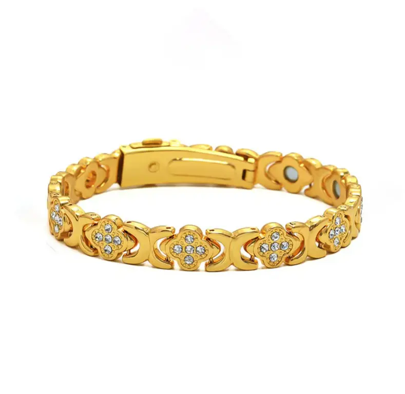 50#Gold Tone Lucky Clover Single Row Magnetic Bracelet——LRSP-A-1428