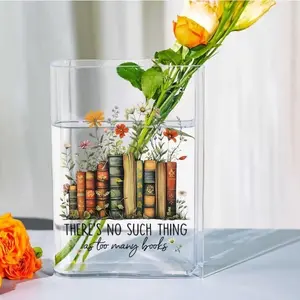 Acrylic Book-Shaped Decorative Vase, Transparent Material, Beautiful Printed Pattern, Desk Office Decor, Flowers, Perfect Gift for Book Lovers, Christmas Presents
