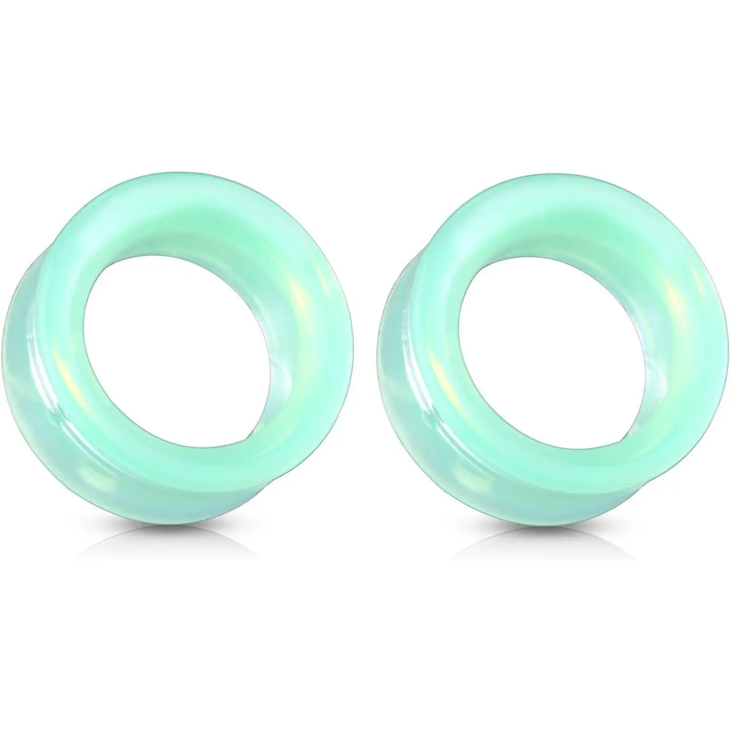 - Green Opalite Glass Double Flared Saddle Tunnel Plug Earrings, Sold as a Pair