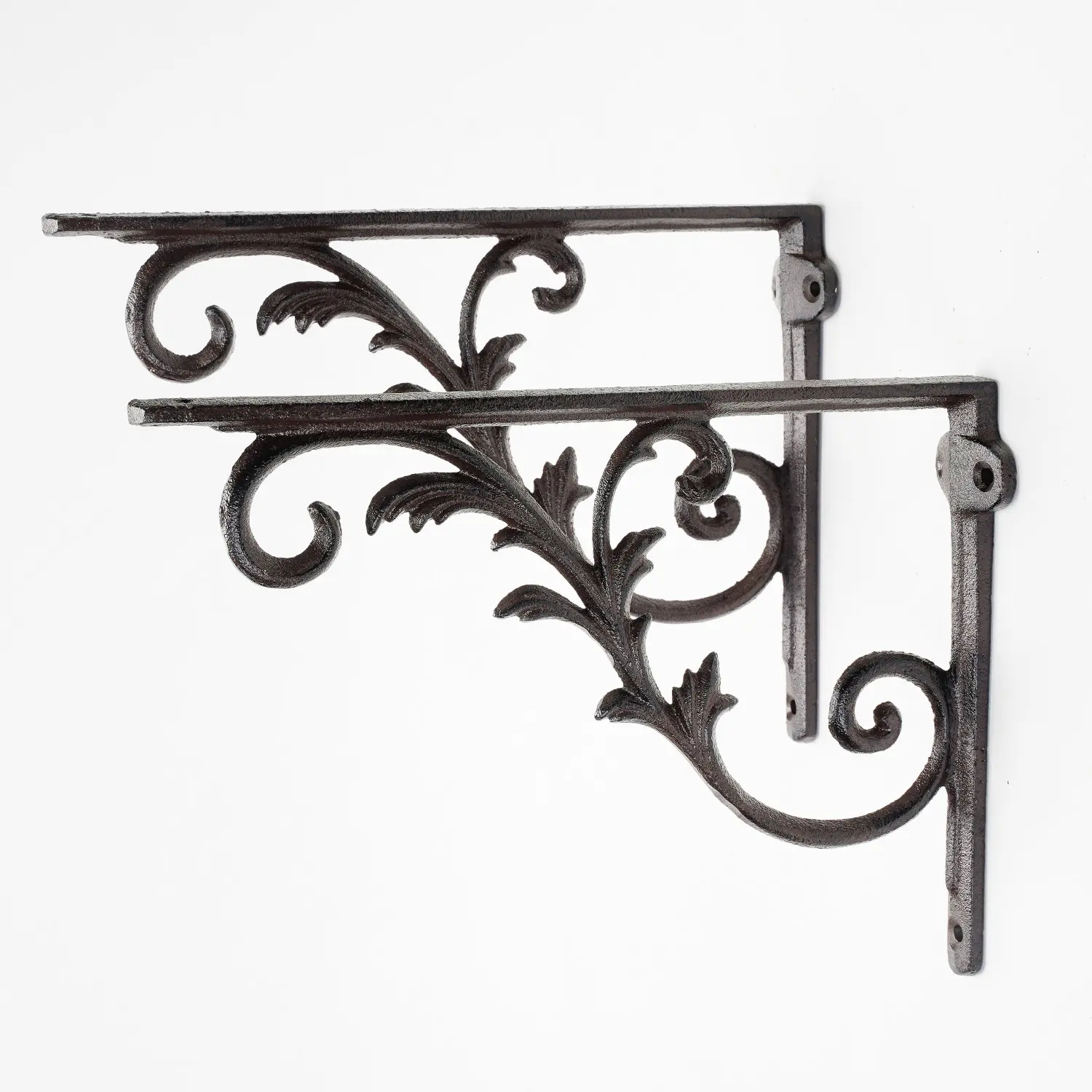 Sungmor Cast Iron Brackets for Shelves, 2PC Rustic Brown, 10.3 Inch Width, Heavy Duty Strong Iron Shelf Brackets, Vintage Decorative Shelving Corbels, Right Angle Corner Wall Board Support Brackets