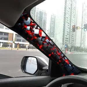 Jdm Car Interior a Pillar Modification Upgrade, Dark Tech Geometric Square Pattern Self-Adhesive Elastic Patch