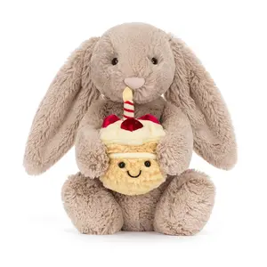 Jellycat Bashful Beige Bunny ‘Birthday’ Plush with Gift Bag  Soft Cute Bunny Stuffed Animal, Adorable Birthday Gift for Kids, Girls, Babies & Collectors