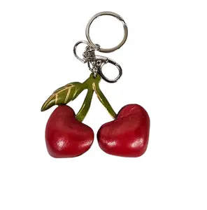 Leather cherry keychain/bag charm