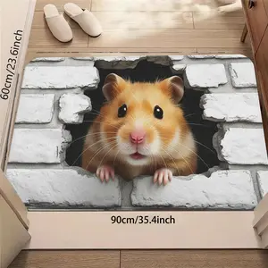 Peek-a-Boo! Cute Hamster in White Brick Wall Holevelvet rug,artistic&stylish,HD print,double-locked edges.Machine/hand washable,non-slip,easy-care,multi-scene for Kitchen Bathroom Bedroom Entrance