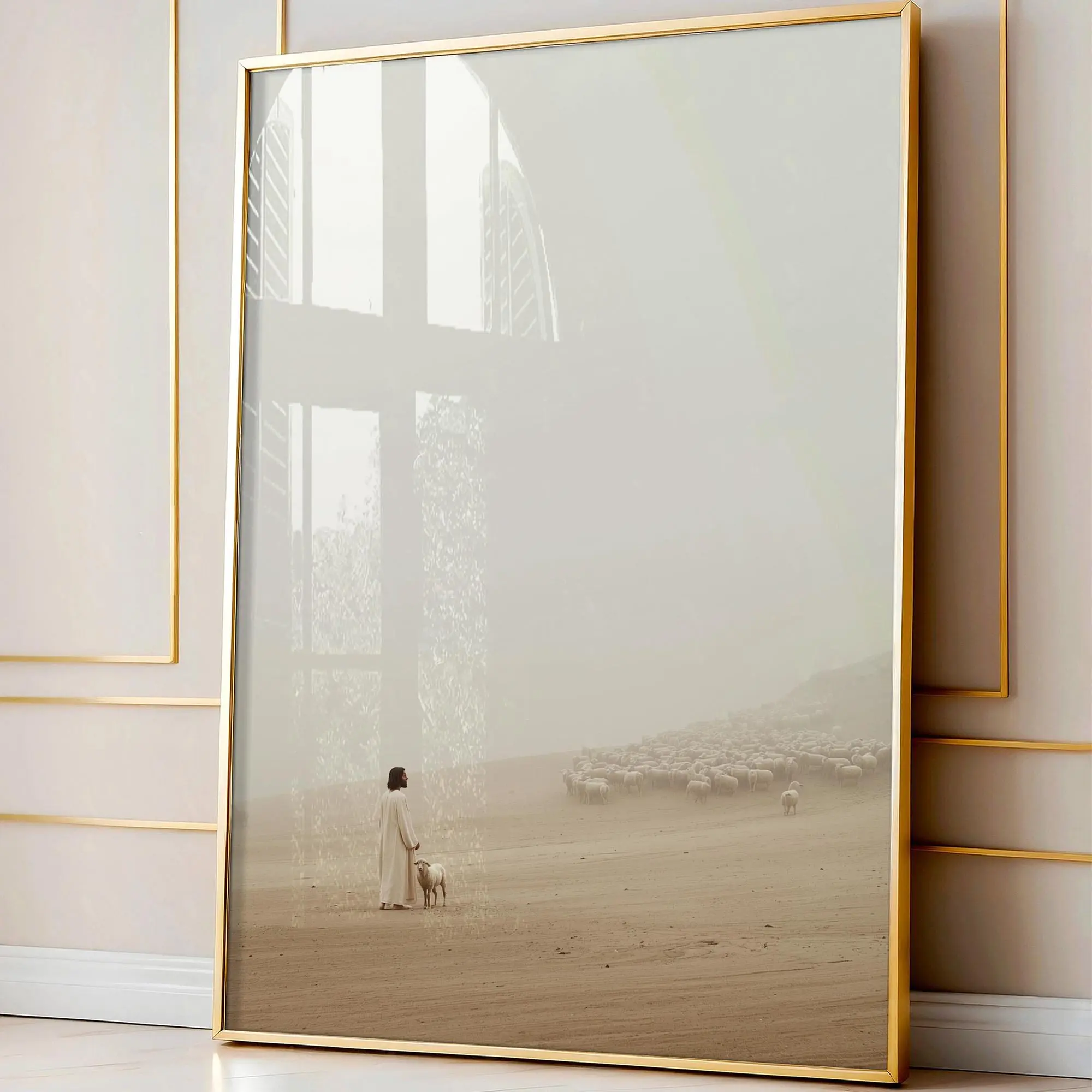 [Unframe] [Free ship] Christian Wall Art Faithful Shepherd, Jesus Leaves The 99, Minimalist Neutral Painting, Christian Decor Trendy Bold Typography Print Lds Art