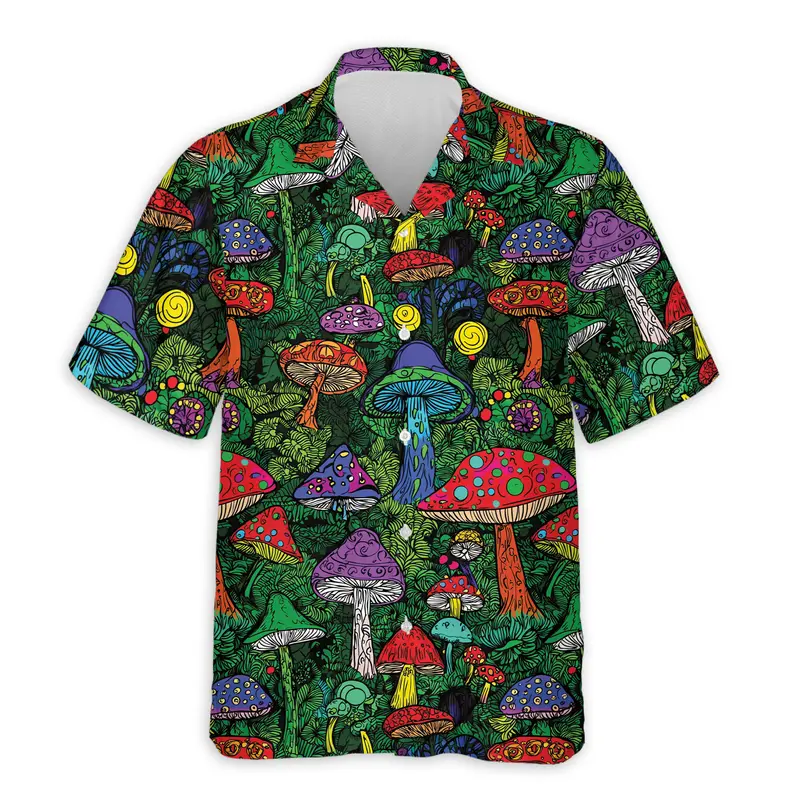 Hippie Vintage Trippy Mushroom Aloha Hawaiian Shirts, Tropical Short Sleeve Summer Beach Shirt for Men & Women, Size S-5XL