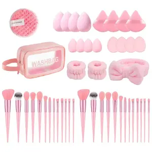 40Pcs Makeup Brush Set - Pink & Purple Options, Professional Makeup Kit Including 25 Beauty Brushes, Makeup Sponges, Cosmetic Bag, Cleaning Brush, & Face/Eye Vanity Accessories - Travel-Friendly Makeup Tools for Women