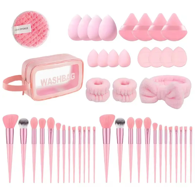 40Pcs Makeup Brush Set - Pink & Purple Options, Professional Makeup Kit Including 25 Beauty Brushes, Makeup Sponges, Cosmetic Bag, Cleaning Brush, & Face/Eye Vanity Accessories - Travel-Friendly Makeup Tools for Women