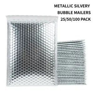 25/50/100pcs 6x8'' 8x10'' 10x12'' 11x14'' Metallic Bubble Mailers, Silvery Self-Seal Aluminum Coated Bubble Envelope, Waterproof Shockproof Thickened Bubble Pouches, Industrial Scientific Packaging Supplies, Postal Mailers, Logistics Transport