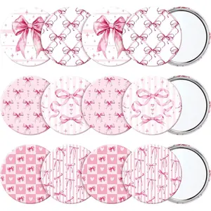 12 Pcs Pink Compact Mirror Bulk Coquette Portable Aesthetic Mini Mirror Bulk Pink Bow Party Favors for Purse Pocket Travel Present Women Birthday Valentines Day Gift Wedding Bridal Shower