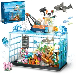 LED Aquarium Building Blocks, Diving Adventure Fish Tank Model with Shark & Rescue Vessel, Creative Ocean Display Set for Teens & Adults, Unique Room Decor & Birthday Gift