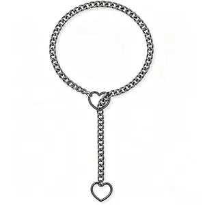 Handmade Heart O-Ring Slip Chain Necklace – Punk Gothic Adjustable Lariat Y-Necklace for Women, Statement Choker Jewelry Gift