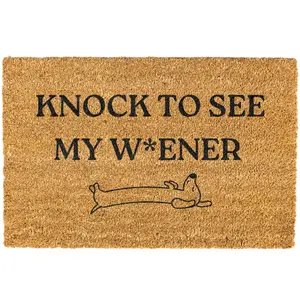 Knock To See My W**ner Doormat Funny Dacshund Welcome Mat Non-Slip Coir Material Easy Clean Outdoor Entrance Mat