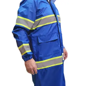 Royal Blue Safety reflective Rain Coat / 48 Inch safety rain coat, unlined