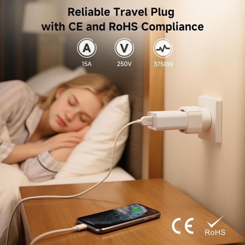 European to  Plug Adapter, EU to  Plug Adapter Converter for Type C/E/F to Type B, Works with Devices from France, , , Spain, Greece, and More, CE & RoHS Certified