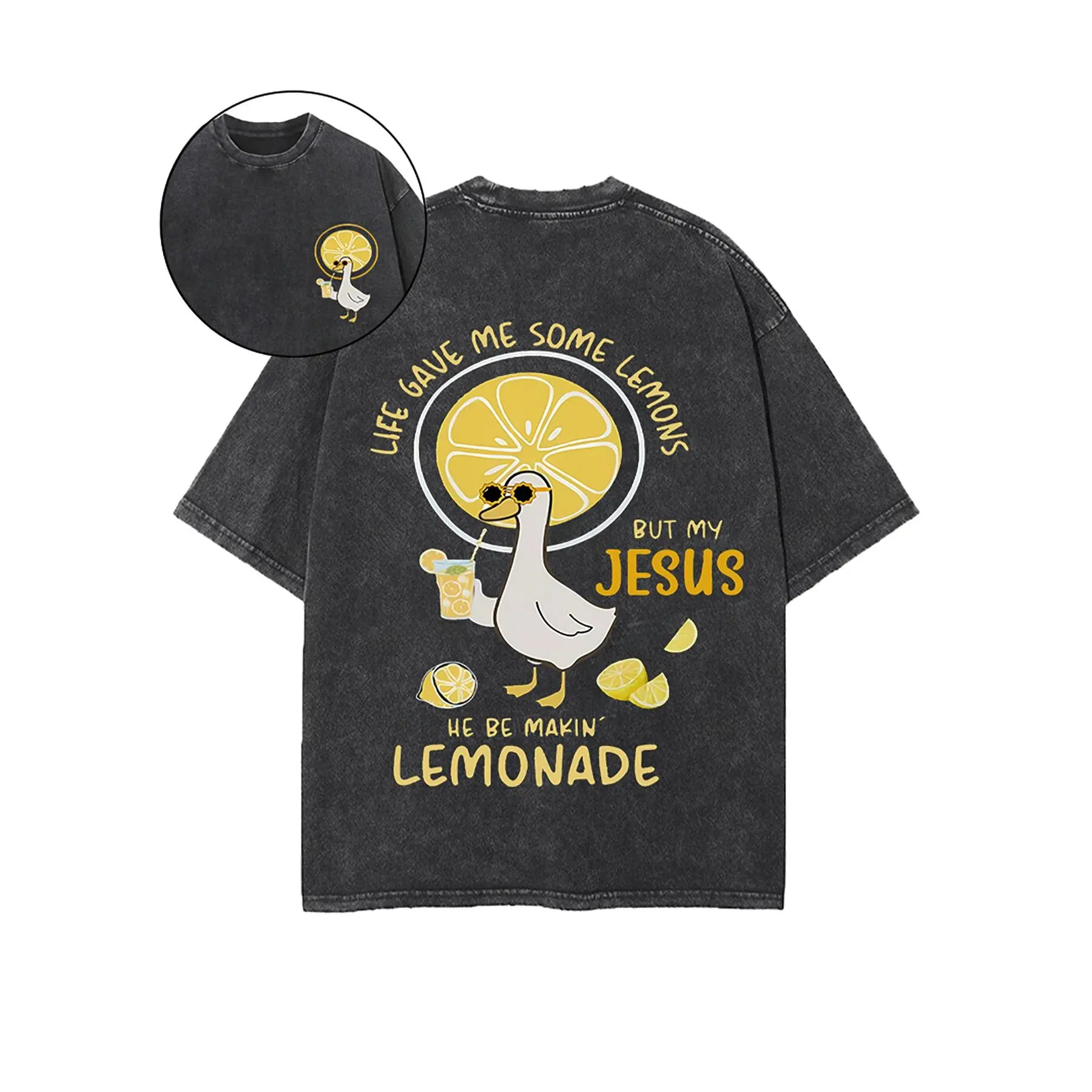 100% Cotton Lemon Duck Print T-Shirt - Short Sleeve Casual Round Neck Tee Suitable for Casual Attire, Summer Outfits, Outdoor Activities, Machine Washable Gift Shirt with Lemon & Duck for (Regular Fit