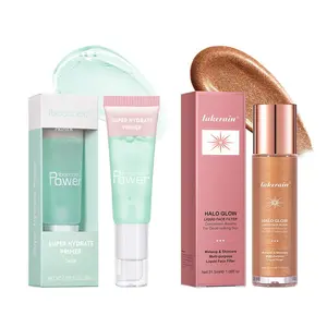 Makeup Primer & Highlighter Set (2 Counts/set), Long Lasting Soft Makeup Primer, Moisturizing Liquid Highlighter Stick, Cosmetic Set for Girls and Women