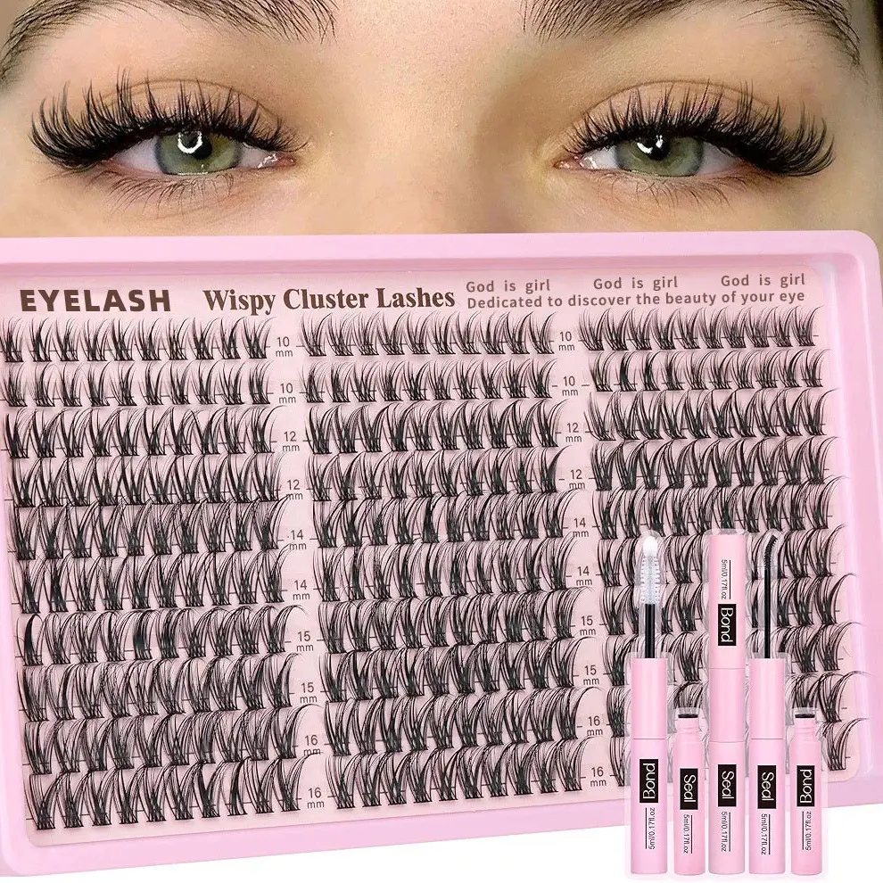 300pcs Wispy Lash Clusters Kit – C Curl 10-16mm Mixed Lengths, Natural DIY Individual Lashes, Easy Cluster Extension Set for Instant Volume & Fluffy Look at Home!