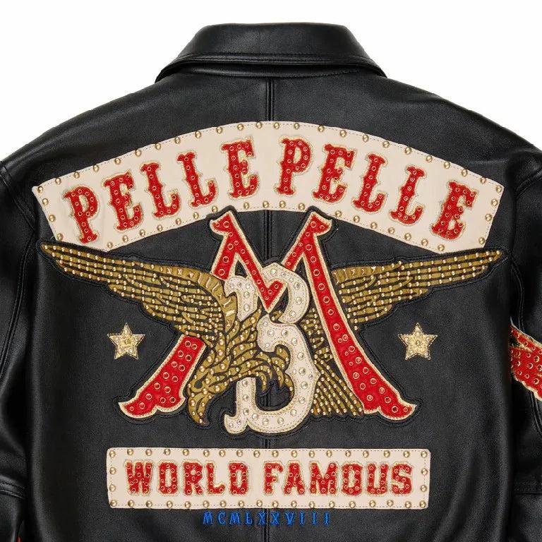 American Vintage Embroidered Faux Leather Jacket Mens Hip Hop Motorcycle Jacket Rivet Patch Eagle Pattern Flame Embroidery Y2K Style