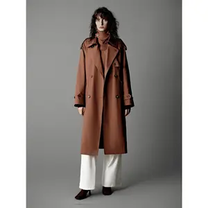 URBAN REVIVO Women's 2026 Belted Double-Breasted Collared Neck Longsleeve Trench Coat - Polyester Fabric, Basic Plain Top-Inspired Style, Casual Urban Outerwear Jacket