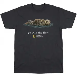 Cute Sea Otter Mom and Baby T-Shirt - "Go With The Flow" Aesthetic Graphic Tee - Soft Cotton Wildlife Lover Gift