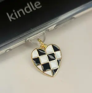 Checkered Heart Kindle, E-reader, Phone Dust Plug/Charms - USB-C compatible
